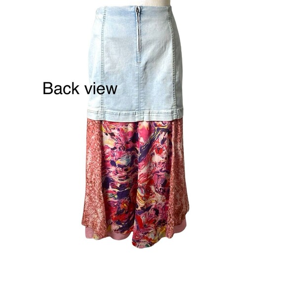 Vintage Denim + Pink Silk Chiffon Skirt M Y2K Boho Fairycore Whimsgoth - Picture 4 of 5